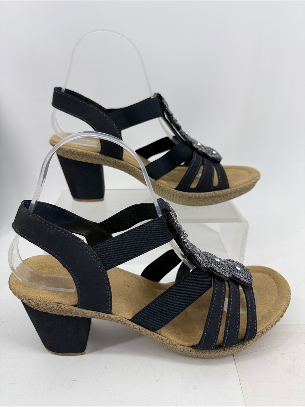 RIEKER Women's Navy Dress Sandals with Embellished Upper